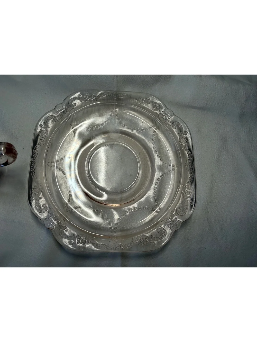 Jeannette Adam Pink Depression Glass Cup & Square Saucer Set Vintage 1932